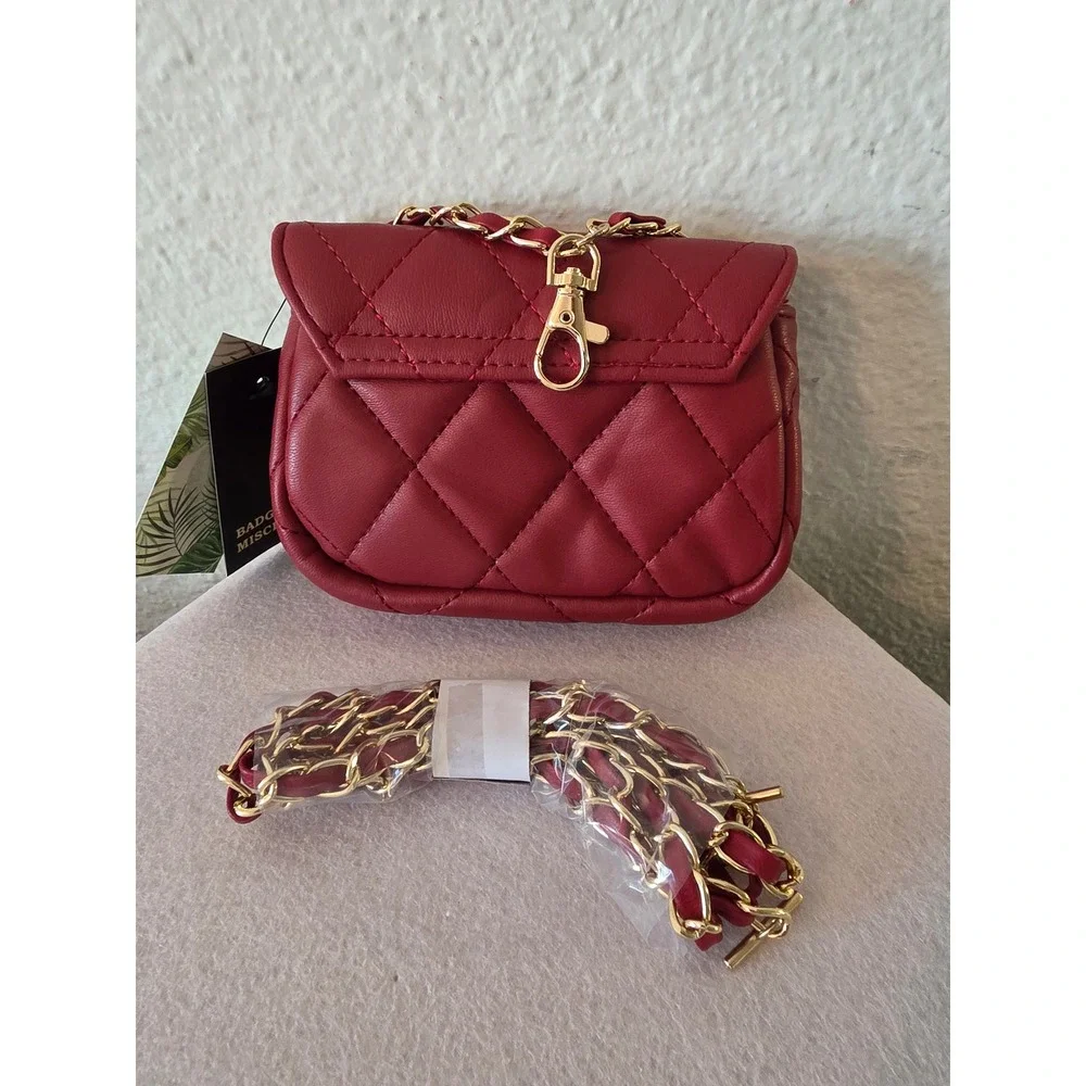 Badgley Mischka Red Quilted Mini Crossbody Purse Gold Chain BMH-016 NWT